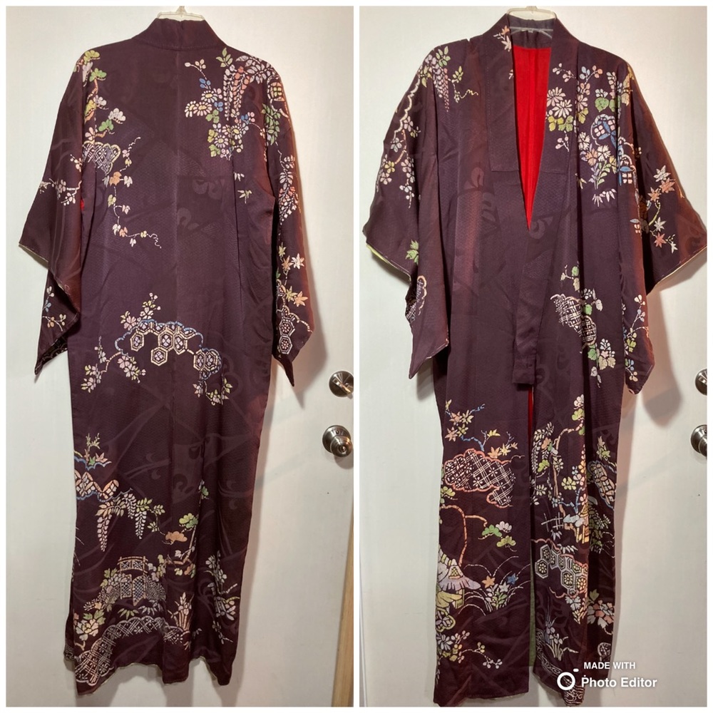 Japanese Women’s Kimono Chirimen Heavy Silk Crepe Hand Sewn Like New One Size